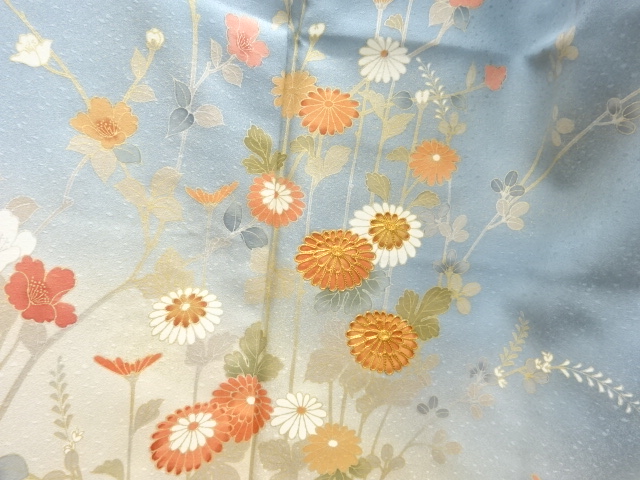  草花模様刺訪問着